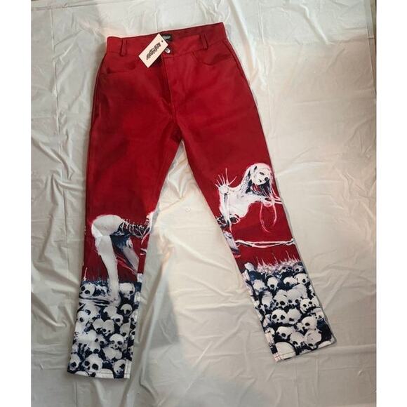 Catharsis Red Graphic Pants**Size 34** Ghost/Skull Print *NWT* - Picture 4 of 11